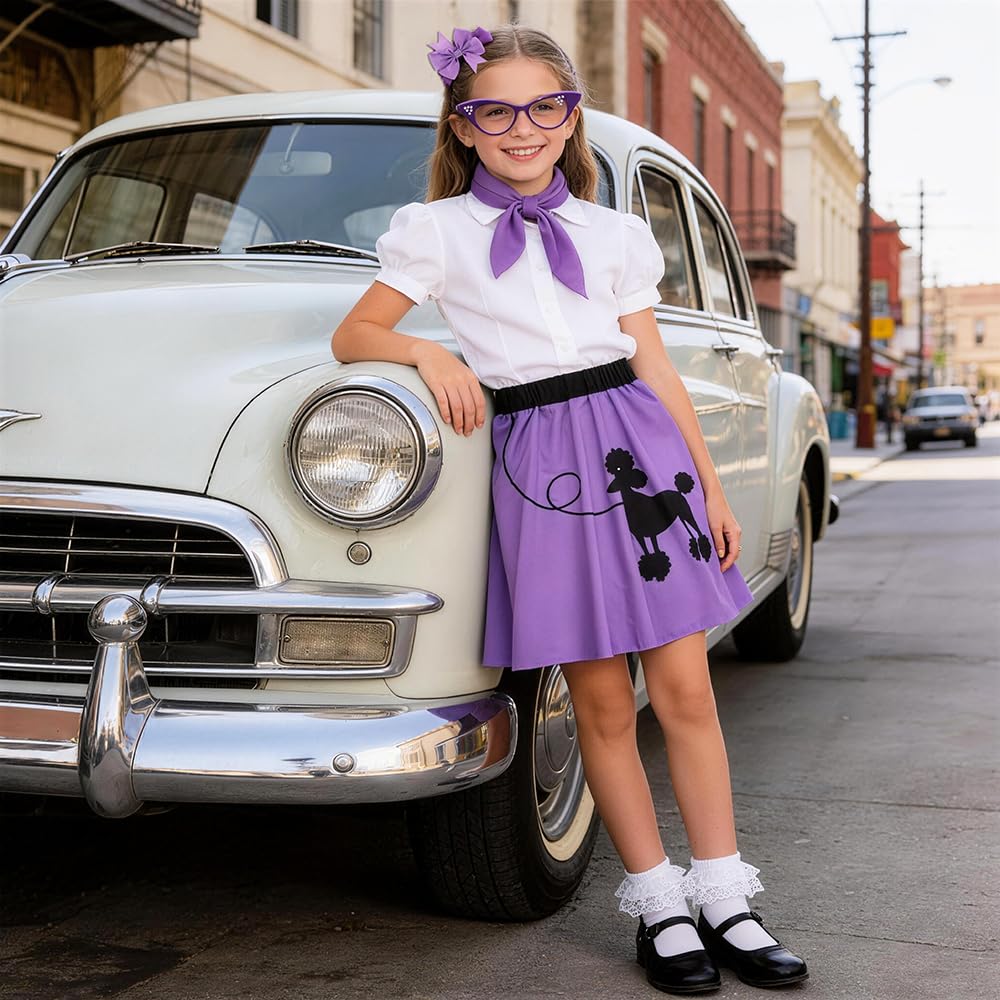 50s Outfit for Girls Poodle Skirt Costume Set for Halloween Birthday Party — view 4