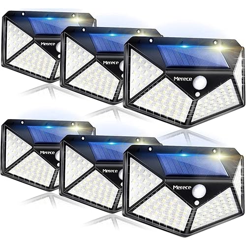 VINHMOR Solar Lights Outdoor 6 Pack, 100LED/3 Modes 270° Lighting Angle Motion Sensor Security Lights, IP65 Waterproof Wall Lights Solar Powered, Bright for Backyard Garden Fence Patio Front Door