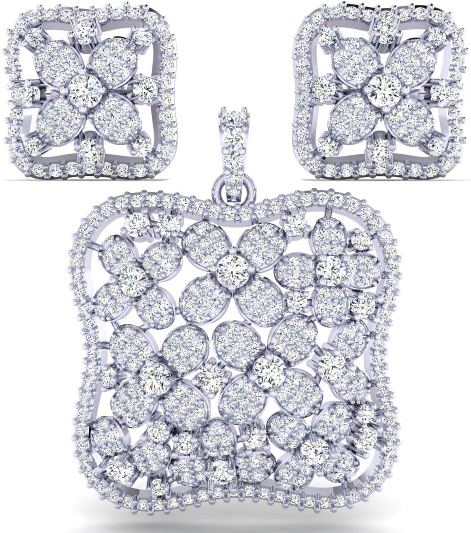 Rihi By P.C. Chandra Jewellers 925 Sterling Silver Zircon Studded Floral Pendant with Earrings set for Women and Girls (Without Chain)