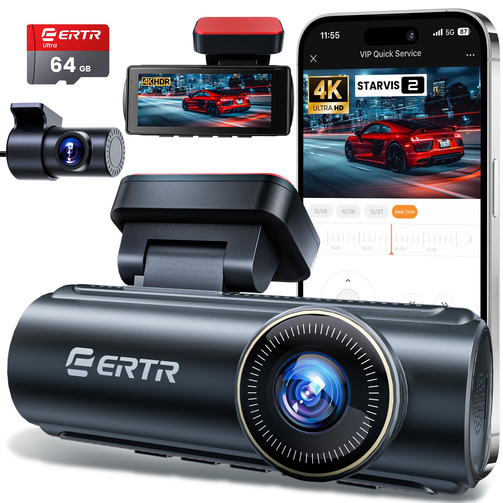 4K Dash Cam Front and Rear