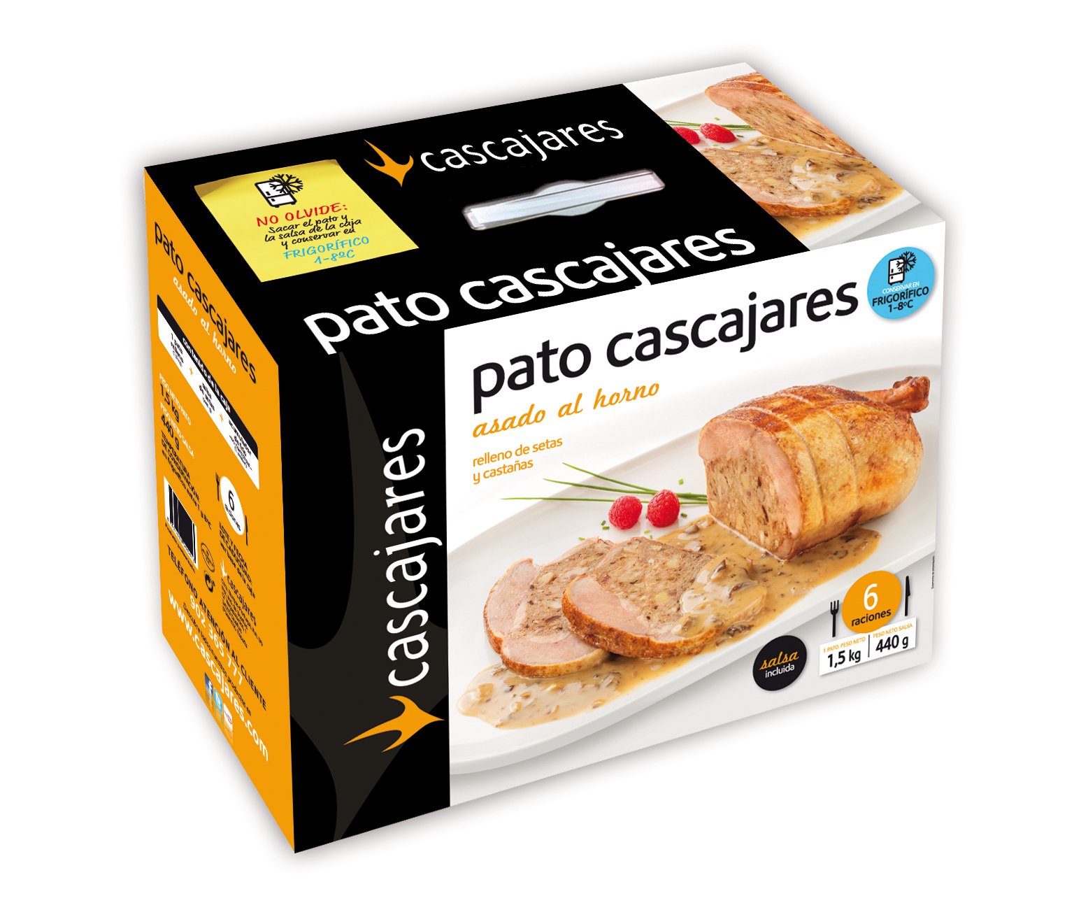 CASCAJARES - Pato Relleno de Miel y Naranja (Producto Precocinado), 1.5 Kilos con Medio Litro de Salsa de Naranja, Perfecto para 6 Personas