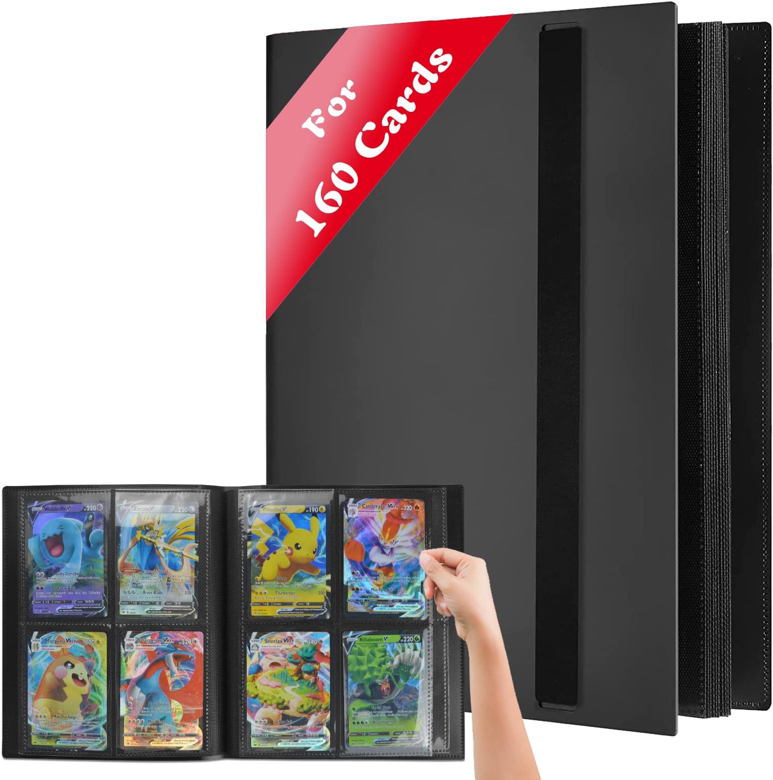 JUSONEY Trading Card Album Folder - 4 Pocket Sports Trading Card Binder for 160 Cards, Sturdy Card Holder Folders Card Collection Folder for MTG, TCG, Football, Basketball Cards - 20 Pages, Black