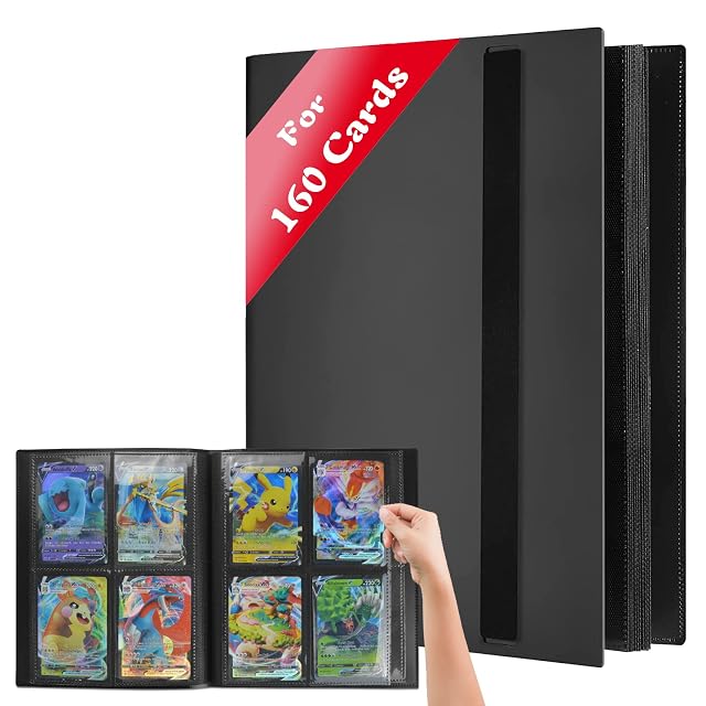 album na karty kolekcjonerskie, 160 kieszonek, 20 stron po 4 kieszonki z wodoodporną czarną okładką książkowy, idealny do kart MTG Magic, Match Atta