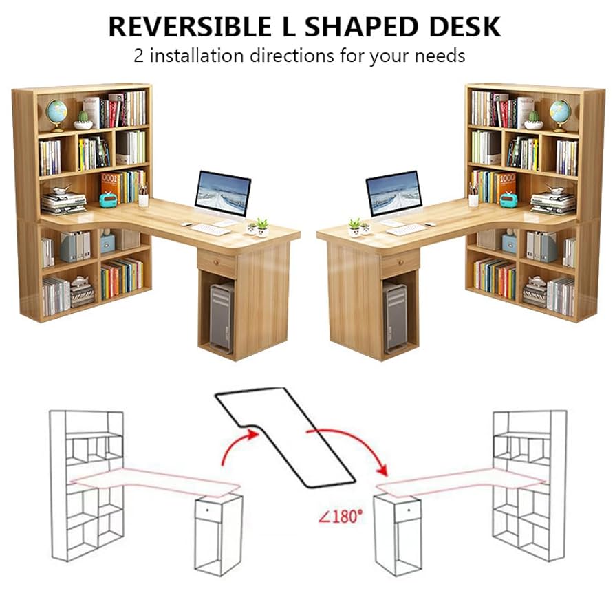机のみ Amazon | 机、L字型デスク、リバーシブル棚付き47インチ