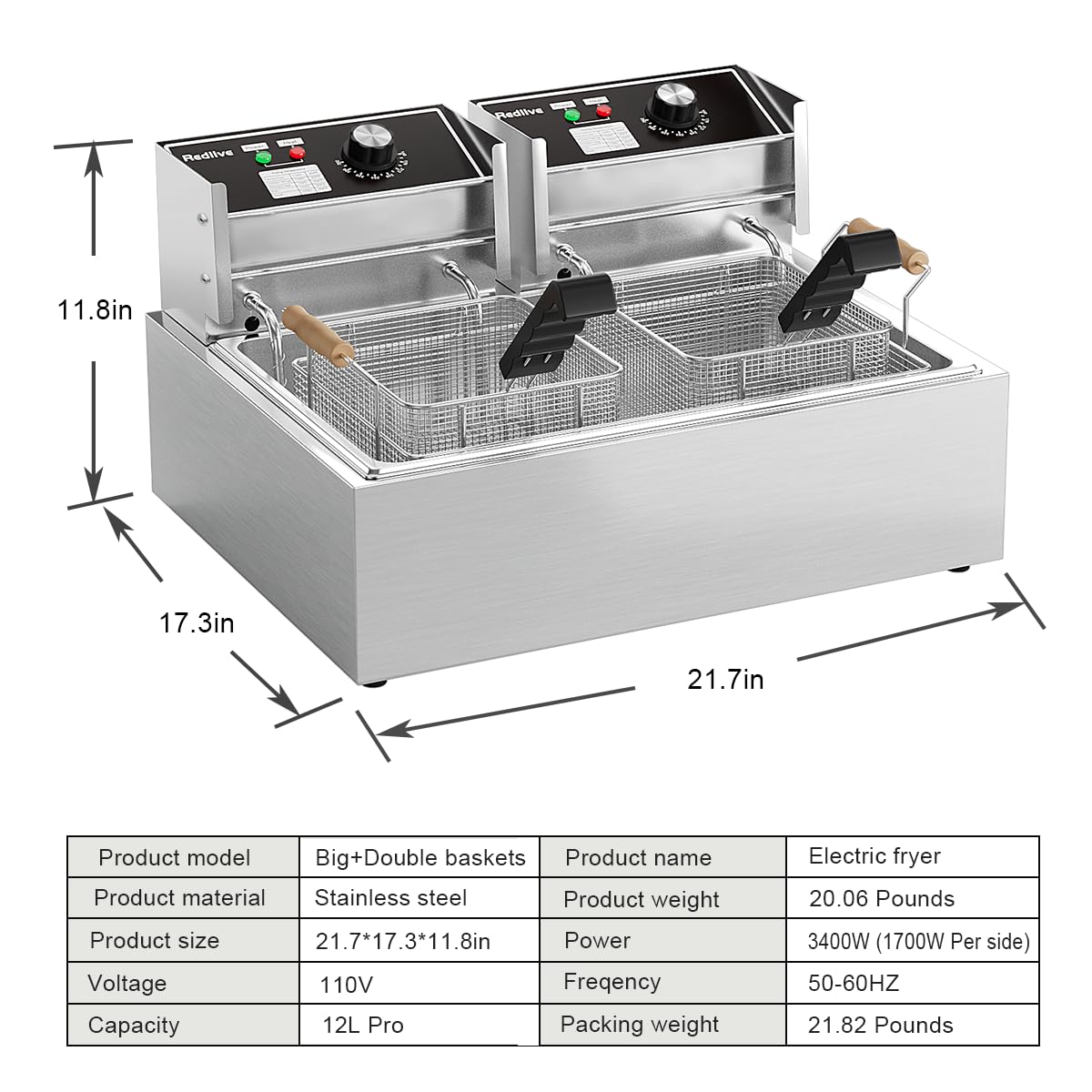 Elektryczna frytkownica ze stali nierdzewnej 22,6 l/24 kw. Z koszykiem, komercyjna frytkownica o dużej pojemności 3400 W 110 V do użytku domowego, kuchni i restauracji ze sterowaniem