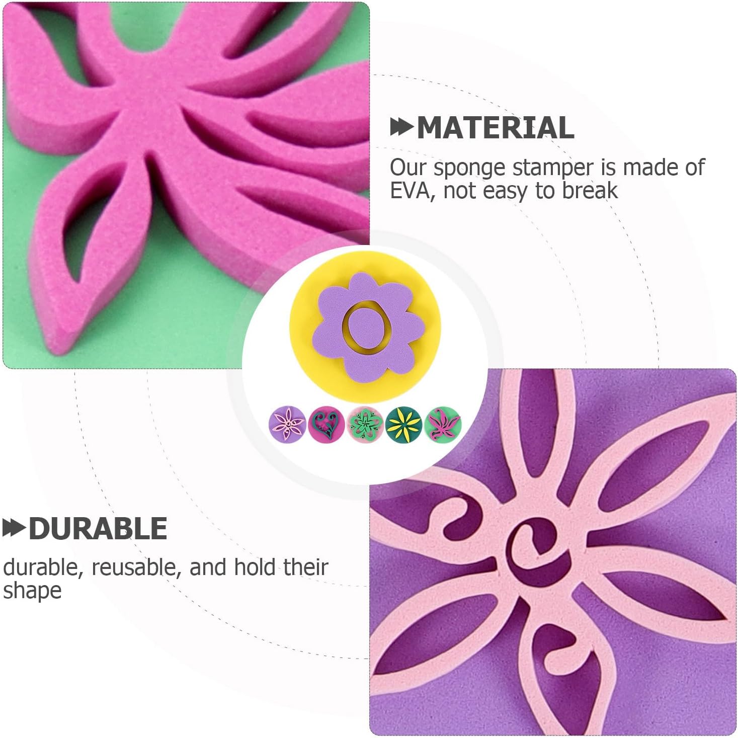 NUOBESTY Eva Painting Sponges for Kids, Flower Shapes Stamps Colorful DIY Art Supplies Ideal for Preschool and Kindergarten Crafts 6Pcs