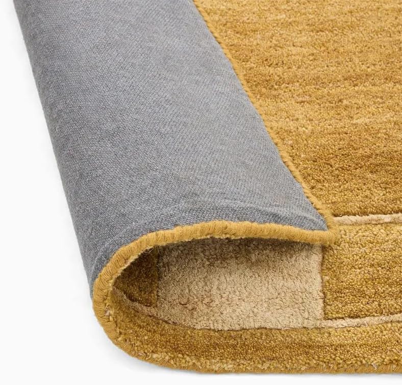 Hand Tufted Wool Area Rug, Warm Mustard Gold Solid Center with Minimal Border Design, Rectangular Modern Contemporary Carpet for Living Room, Bedroom, Dining Room
