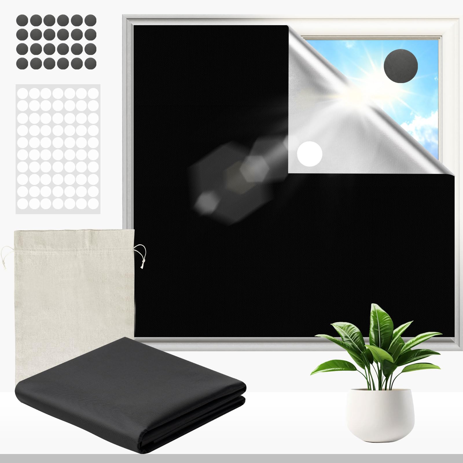 FICOFISE 100% Magnetic Blackout Blinds 200 x 150cm, Black Out Blinds Stick on with storage bag，24 Magnets No drilling, Portable Window Cover for Bedroom Nursery Loft RV Car Travel(Black)
