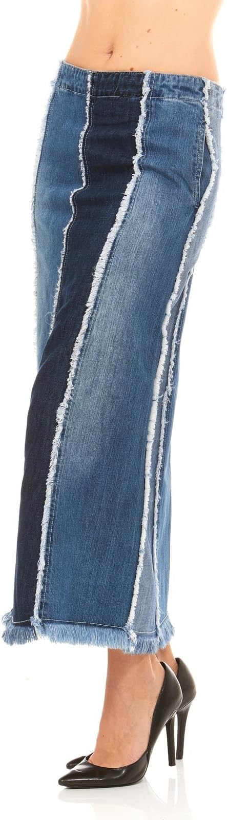 Frayed hem denim color block skirt by Red Jeans