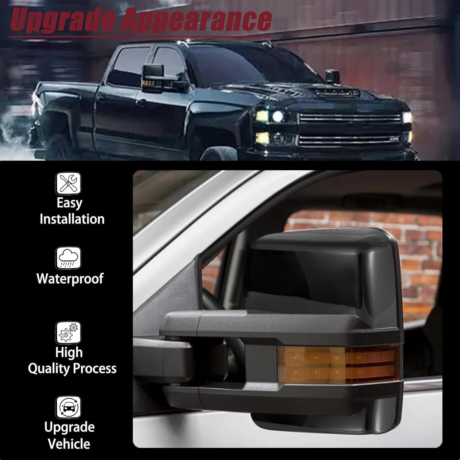 AUCERAMIC 1 Pair Tow Mirror Cap Cover Fit 2014-2019 for Chevy Silverado GMC Sierra 1500 2500 3500 Replacement for 23444125 23444126 23444119 23444120 (Black)