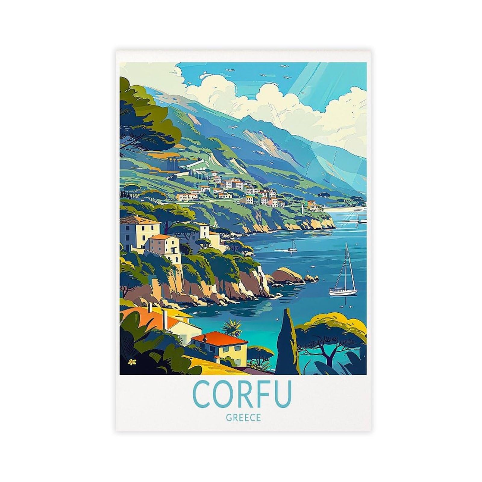 QGVBGF Corfu Greece Travel Poster Canvas Poster Bedroom Decor Landscape Office Room Decor Gift 08x12inch(20x30cm)