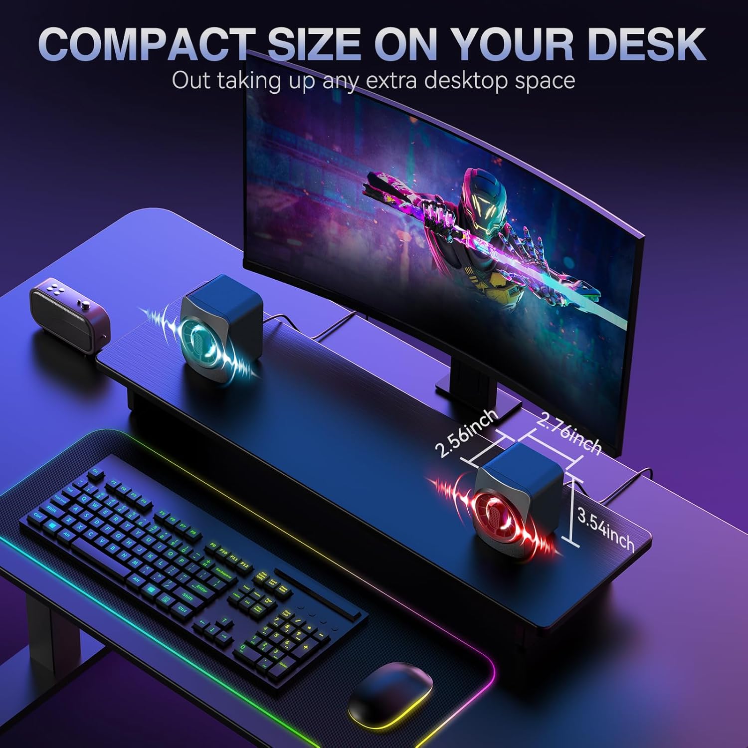 Computer Speakers,RGB PC Speakers, USB Powered 3.5mm Aux Speaker for Desktop, PC, Laptop, Tablet - Small Computer Speakers | Clear Sound & 7-Color Dynamic Lighting - Image 4