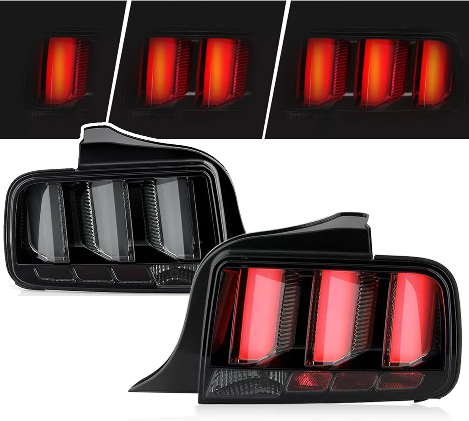 Sequential Tail Lights for 2005-2009 Ford Mustang Black Smoked LED Tube Signal Brake Lamps, Left + Right