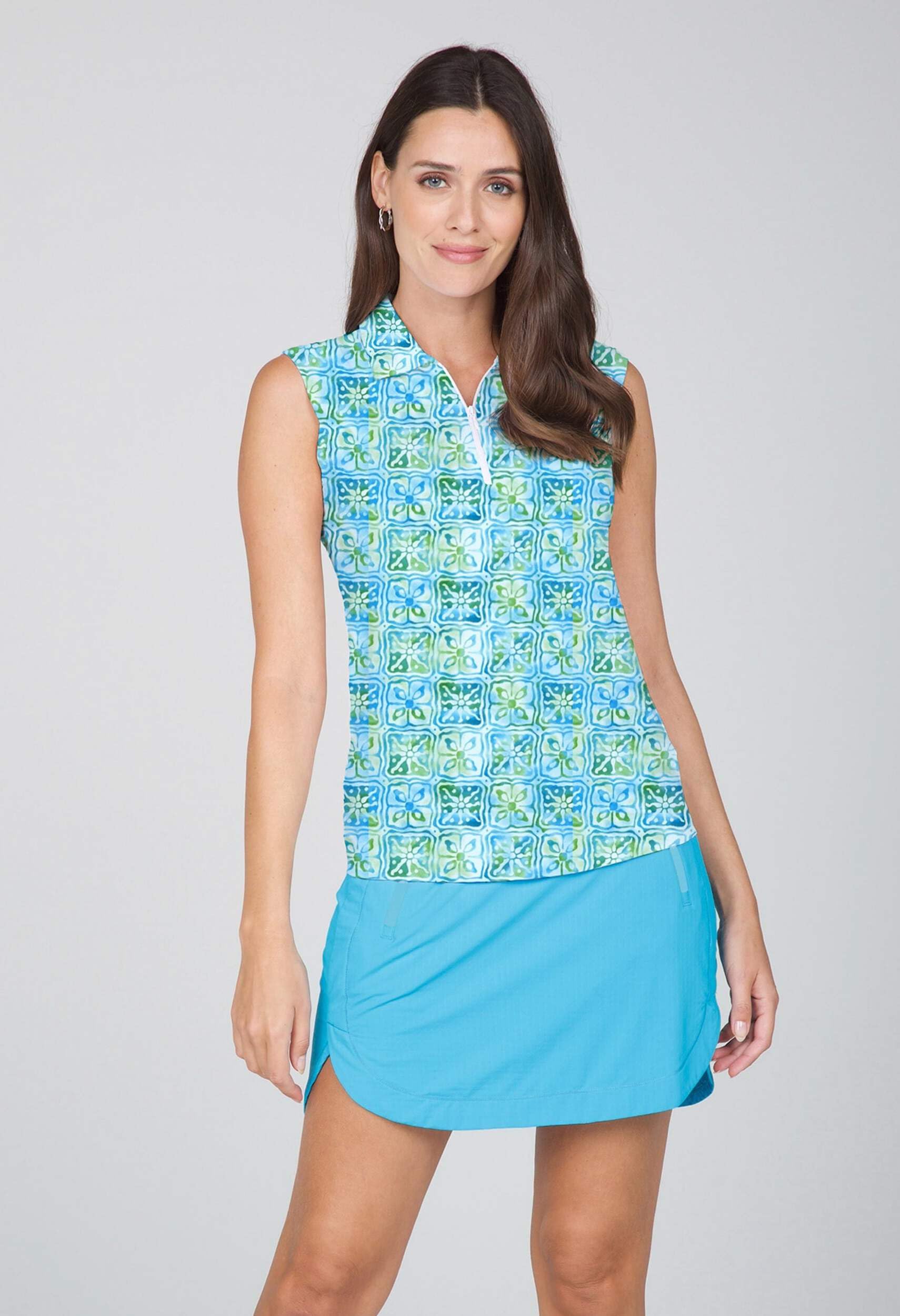 IBKUL Kathy Print Sleeveless Polo, Icefil Cooling, UPF50+, Moisture-Wicking – 14871 Turquoise/Lime Kathy XS