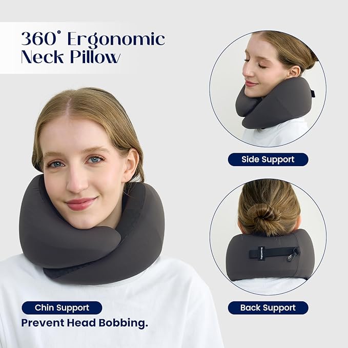 Almohada de Viaje Memory Foam Portátil Color Gris miniatura 4
