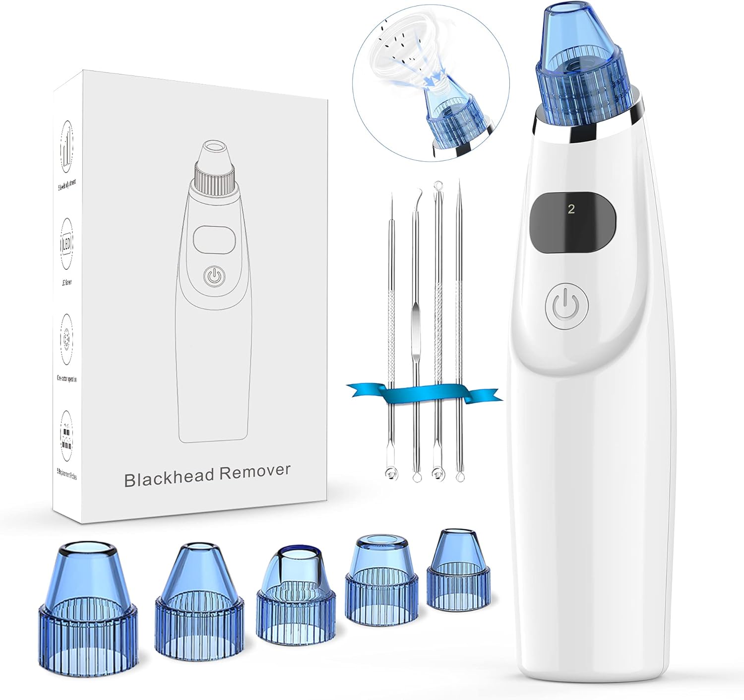 Blackhead Remover Pore Vacuum - Upgraded Electric Pore Cleaner Blackhead Removal Tool with 5 Adjustable Suction Power and 4 Suction Probes, USB Rechargeable Pore Vacuum Removal for Whitehead (White) : Beauty & Personal Care