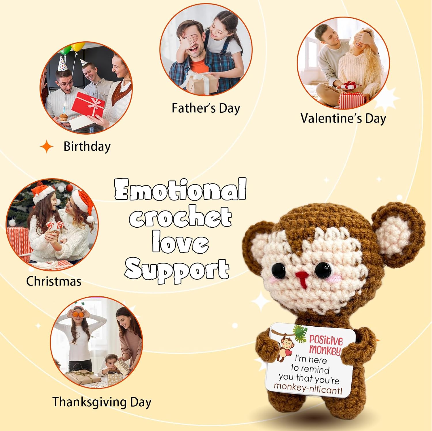 Kihraw Postive Stuffed Monkey Crochet Animals Gifts - You're Monkey-Nificant - Emotional Birthday Thank You Unique Present Funny Gift for Him/Her/Boyfriend/Girlfriend