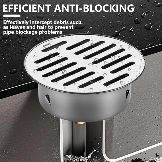 2Pcs Round Stainless Steel Floor Drain, Shower Drain Cover Anti Blocking Drain Grate For Bathroom, Kitchen, Toilet, Bathroom, Shower Room, Toilet, Laundry, Garden, 110 Flat Mouth