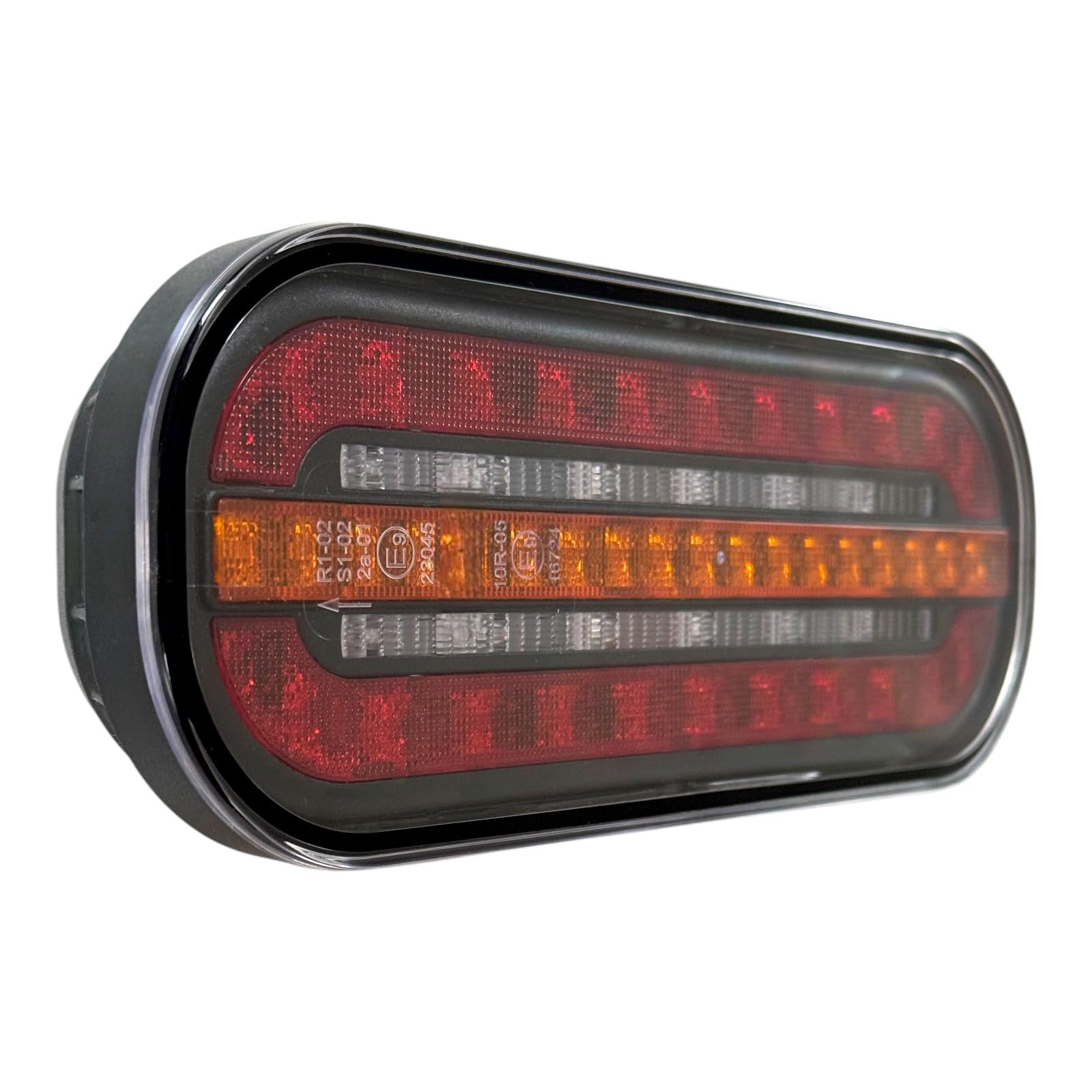 Set 2 Fanali Posteriori LED 3 Funzioni con Freccia Dinamica 12–36V – Posizione, Stop, Indicatore – Omologazione E9 R10 – per Rimorchio, Camion, Caravan
