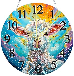 DIY 5D Diamond Art Clock Kit - Special Shaped Crystal Wooden Wall Clock, Diamond Art Kits for Adults, Home Decor for Living Room Bedroom Office(Alpaca)