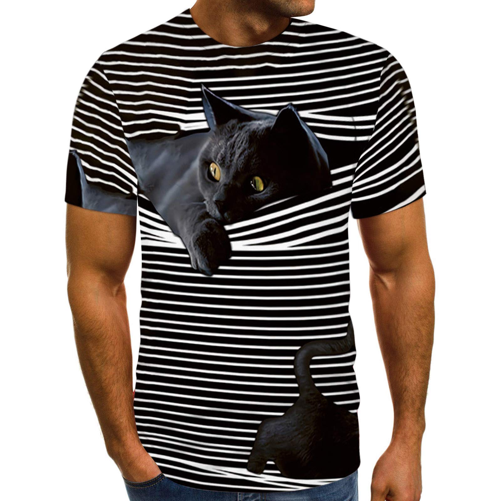Unisex Stylish 3D Printed Cat Graphic T-Shirts Short Sleeve Novelty Daily Casual Tees Tops for Women Men,S-5XL