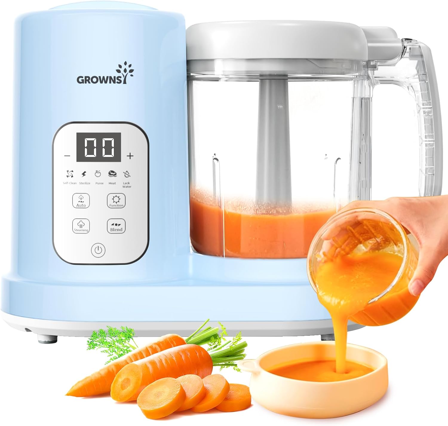 GROWNSY Baby Food Maker Homemade Baby Food All-in-One Baby Food Puree Blender Steamer Grinder Mills Machine Auto Cooking & Grinding with Self Cleans Touch Screen LCD Display, BPA Free