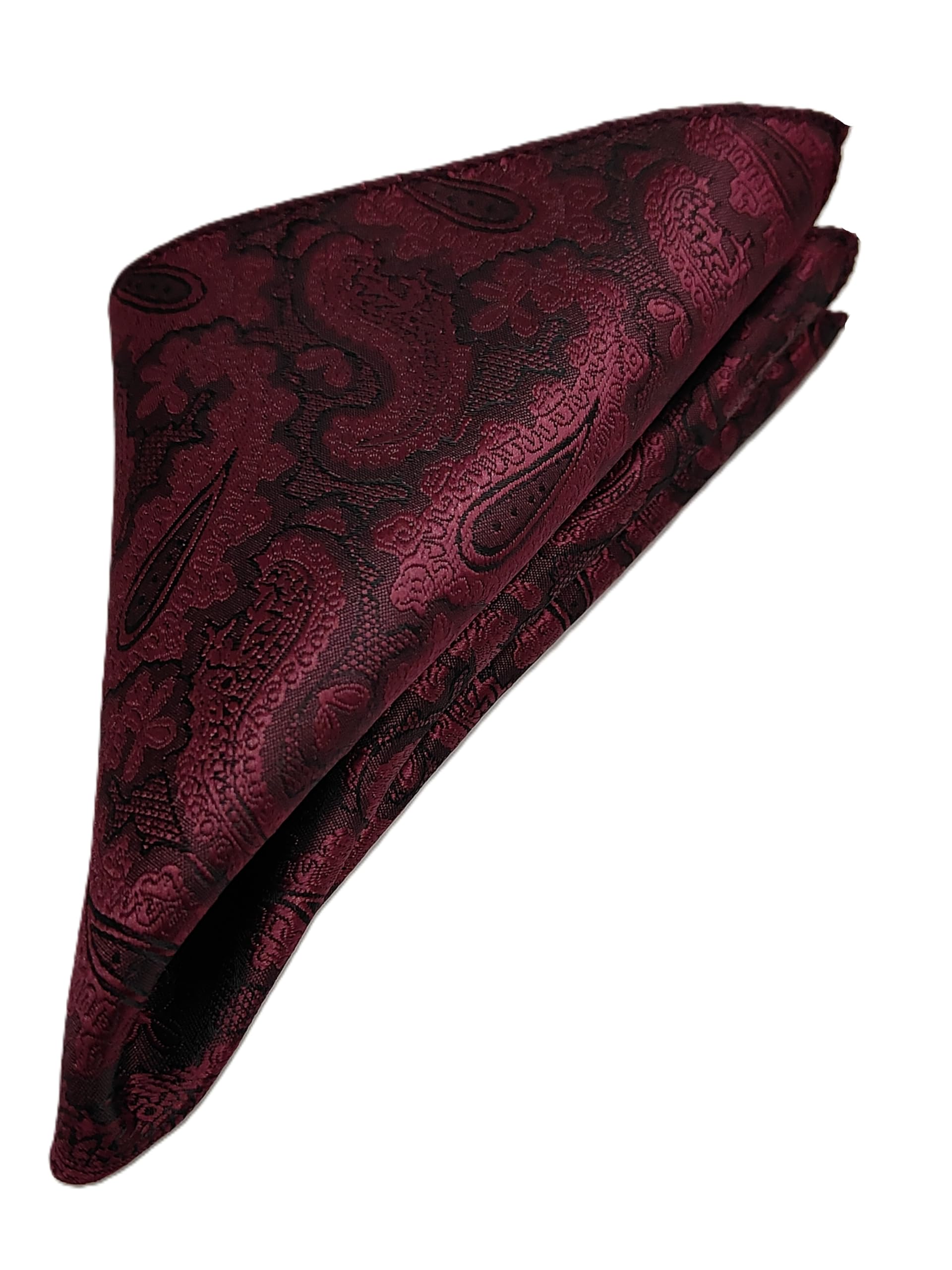 France Men's Designer Pocket Square Paisley Satin Microfiber Free Size (Pocket Square, Wine)