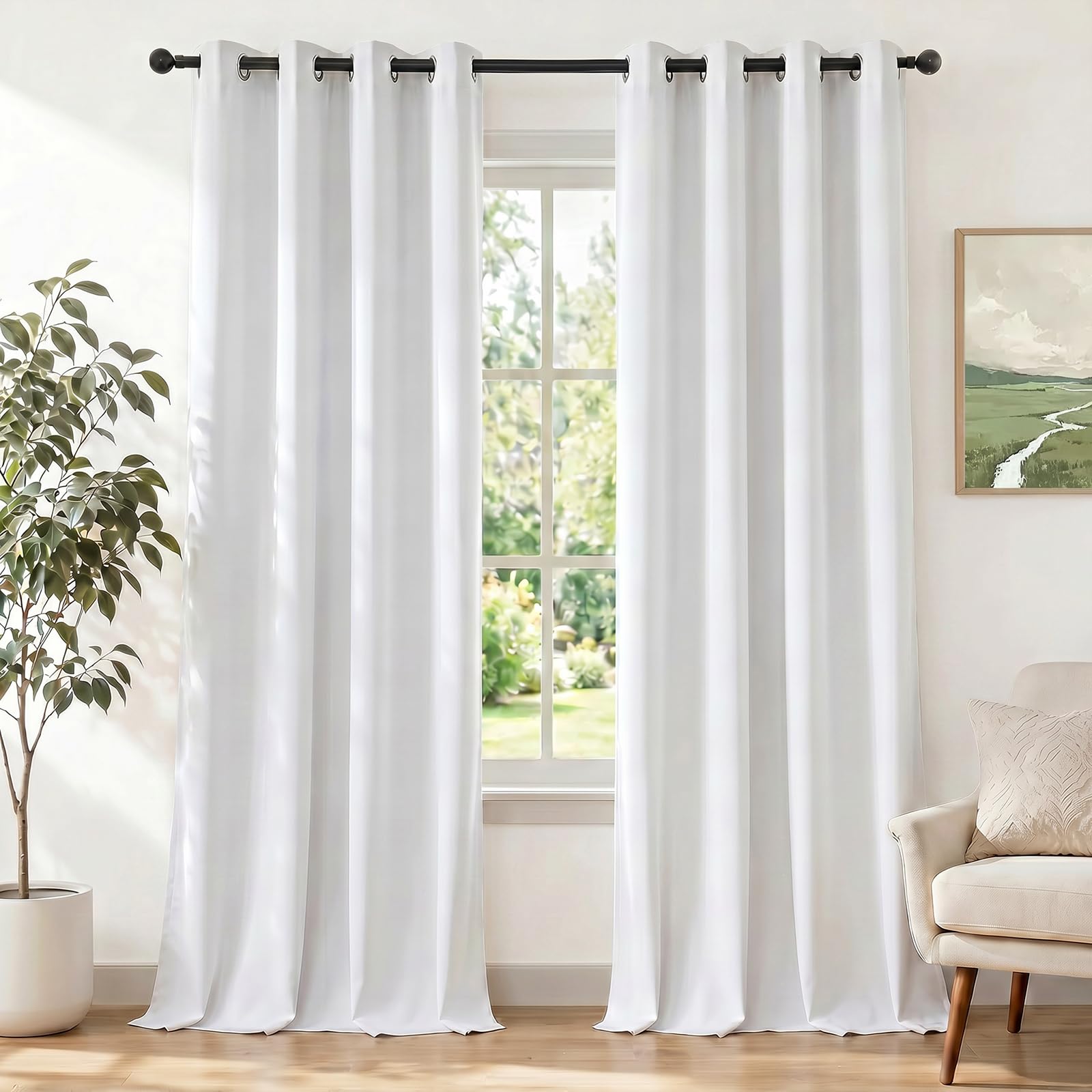 Ystyle Tende Semioscuranti per Interni 2 Pezzi, 140x300 cm, Tende Camera da Letto Moderna con Anelli, Tenda Termica Isolante Freddo e Caldo Morbido Idrorepellente, per Soggiorno Cameretta, Bianco