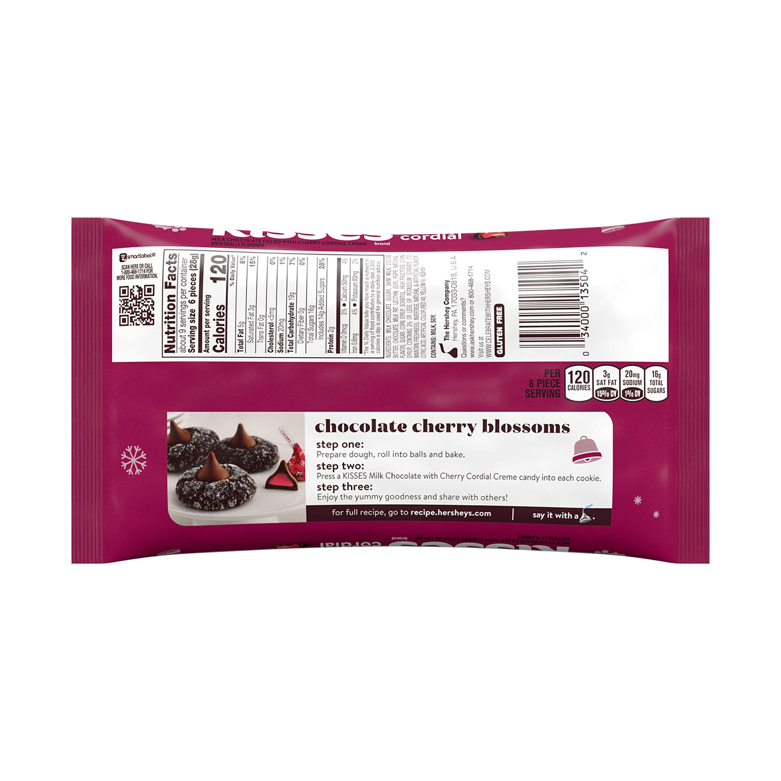 Amazon.com : HERSHEY'S KISSES Cherry Cordial Milk Chocolate Filled with  Cherry Cordial Creme Candy, Christmas, 9 oz Bag : Grocery & Gourmet Food