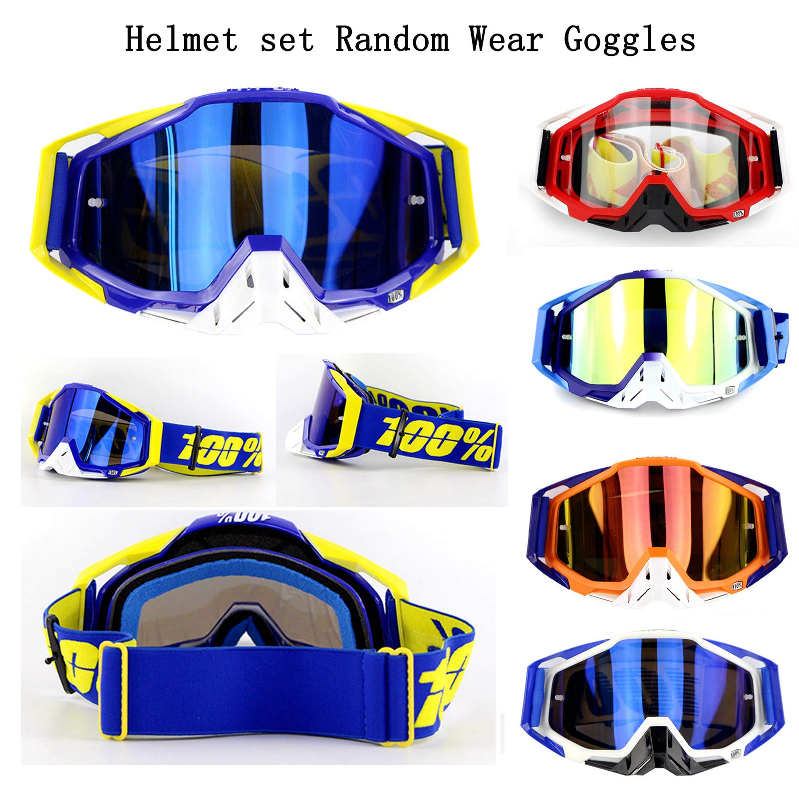 YASE Motorhelm crosshelm met bril, motorcrosshelm / enduro downhill helm, offroad motorbril heren / dames full face MTB helm voor bromfiets / ATV / mountainbike (zwart/oranje/rood, L (56-57CM