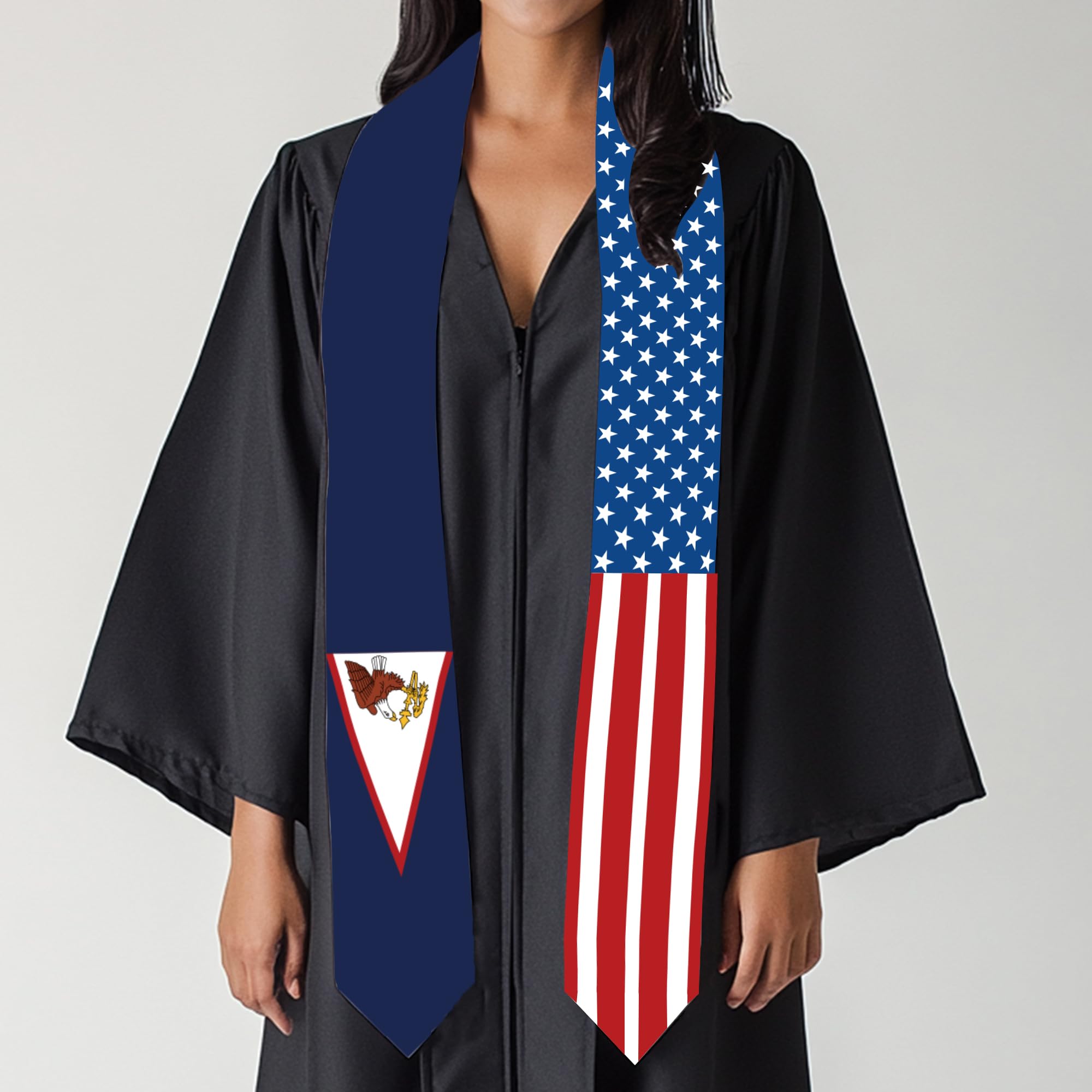 2025 American Samoa Flag and USA Flag Graduation Stole Graduation Sash for International Student (Baccalaureate Gown and Hat Not Included)