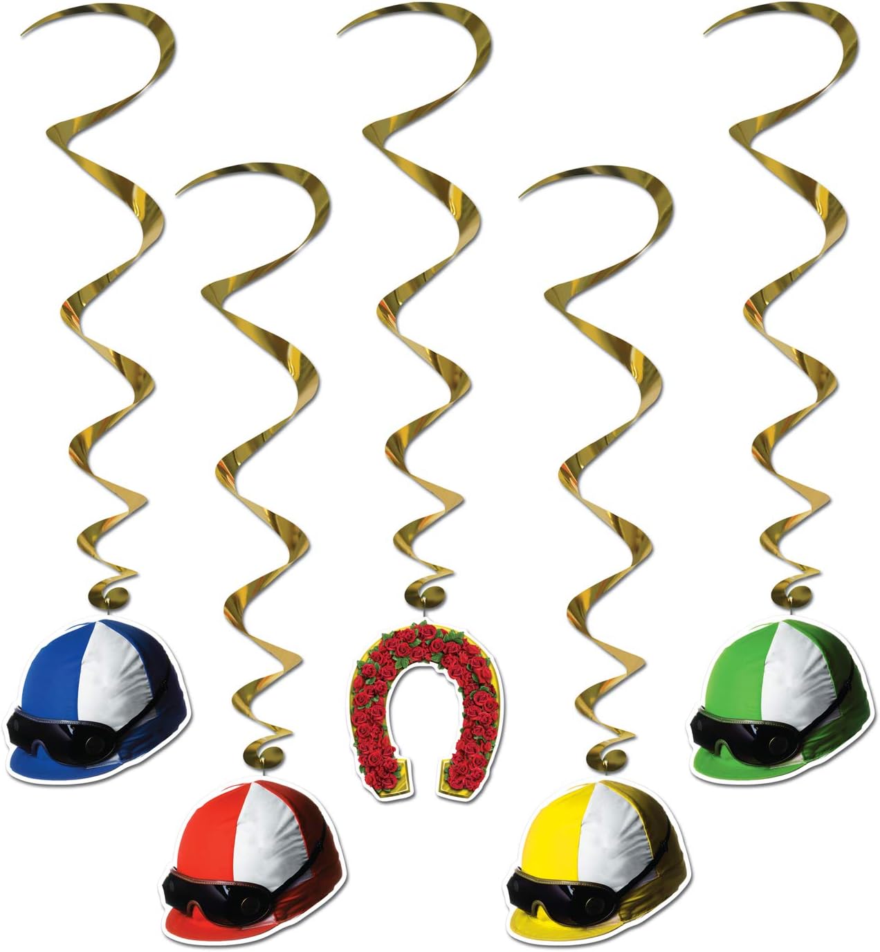 Beistle Horse Racing Decorations, Jockey Helmet Dangler Whirls 37 Inch, Pack of 30