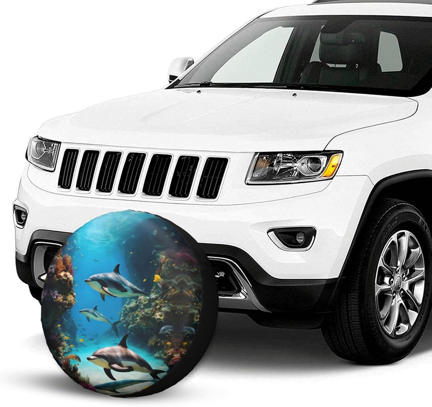 3D Underwater World Fish Dolphi Print Tire Cover Universal Spare Wheel for Trailer Rv SUV Truck Camper Travel Accessories