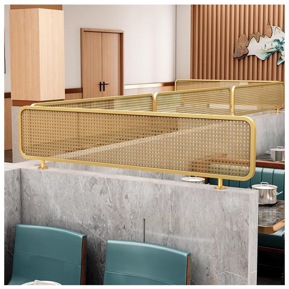 Złoty rattanowy panel prywatności na biurko, ścianka działowa, niska przegroda, do biur i jadalni, elegancka, 150 x 25 cm, dekoracyjny ekran do bibliotek i miejsc pracy