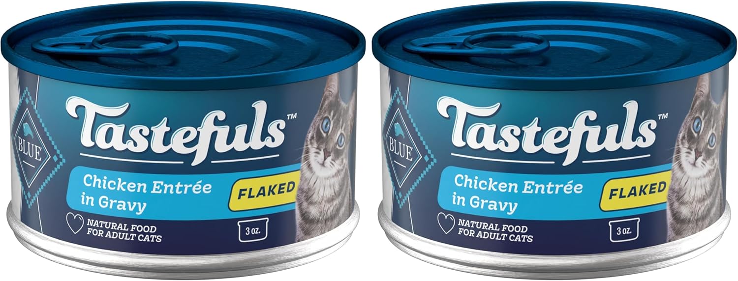 Blue Buffalo Tastefuls Natural Flaked Wet Cat Food,Chicken Entrée in Gravy 3-oz cans,(Pack of 48)