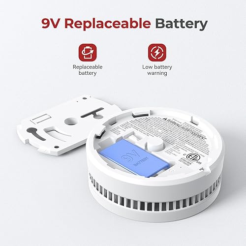 Miniatura 8 de SITERLINK Detectores de humo, batería reemplazable incluida, alarmas de humo con botón de silencio de 10 horas, detector de humo con sensor