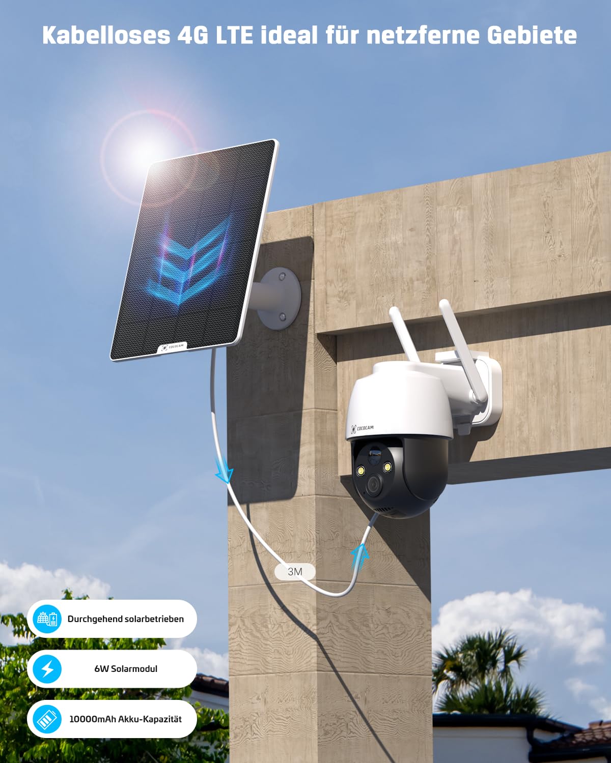 COCOCAM 4G LTE Überwachungskamera mit SIM Karte Aussen