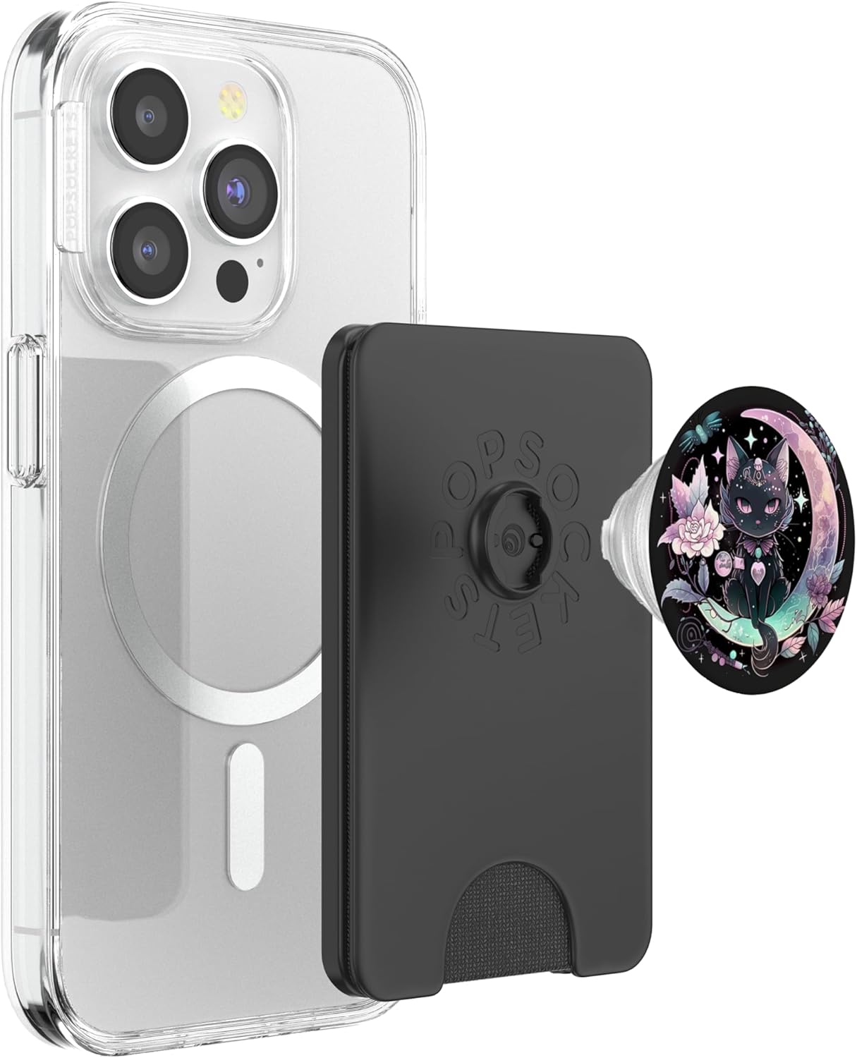 Moon Phases Crystal Witchy Cute Black Cat Kawaii Pastel Goth PopSockets PopWallet for MagSafe