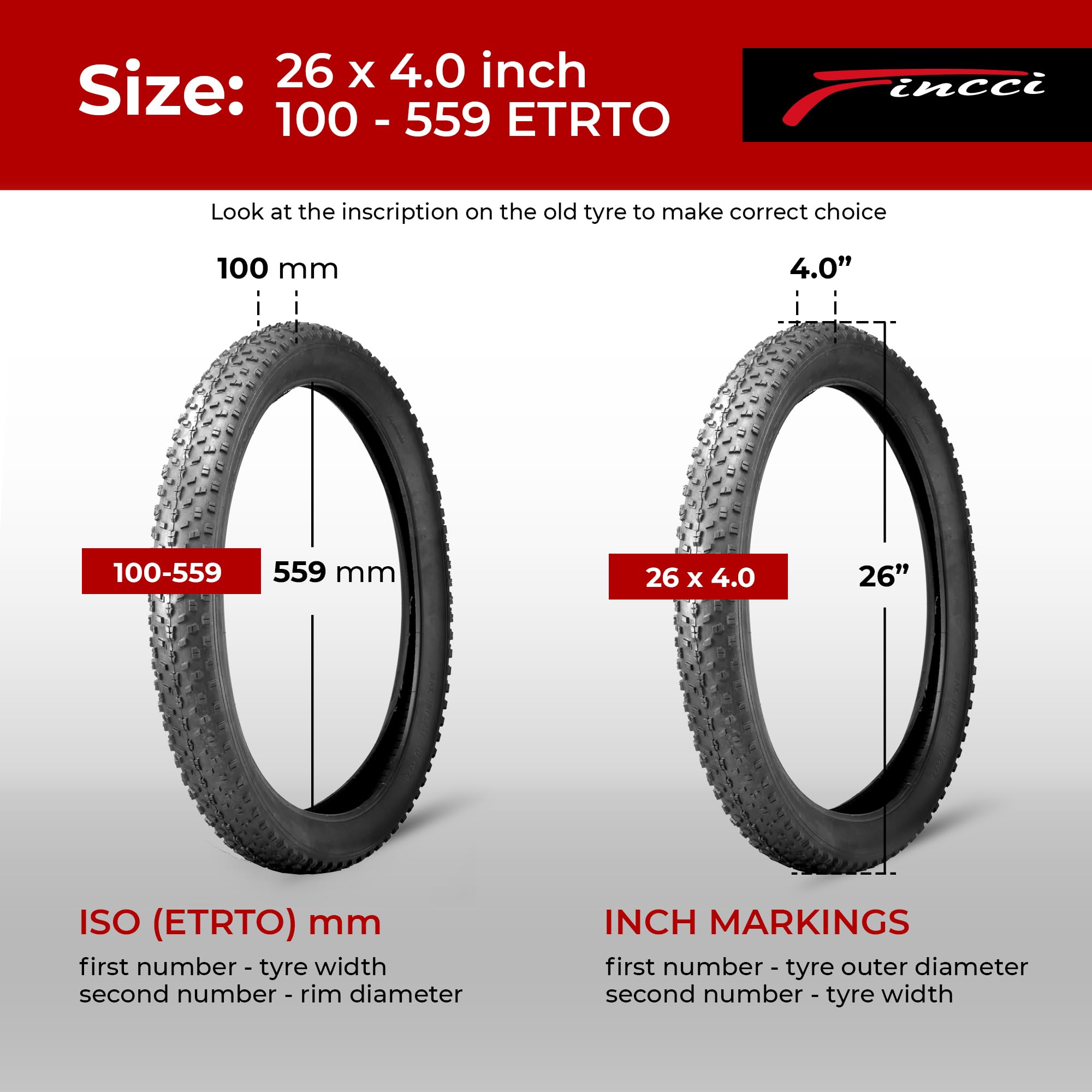 Fincci Copertoni Mtb 26, Coppia Pneumatici Fat Bike 26 x 4.0 Policci - Pieghevole Fat Gomme 100-559, Copertoni per FatBike, Bici Elettrica, Mountain bike, Cros- Country - Confezione da 2 Accessori mtb