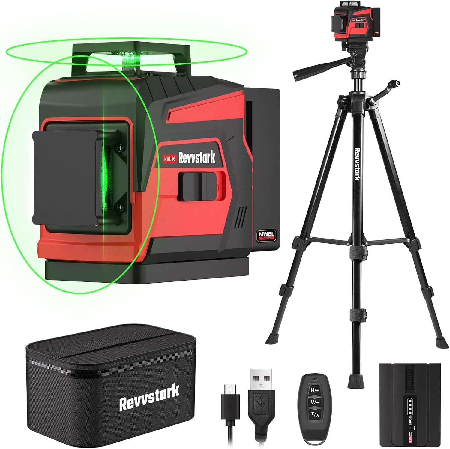 Laser Level with Tripod, 2×360° Green Line Laser Tool with Self-Leveling & Manuel Models, Remote/Touch Control, Rechargeable Battery for Picture Hanging, Tile, Home Renovation (Bag Included)