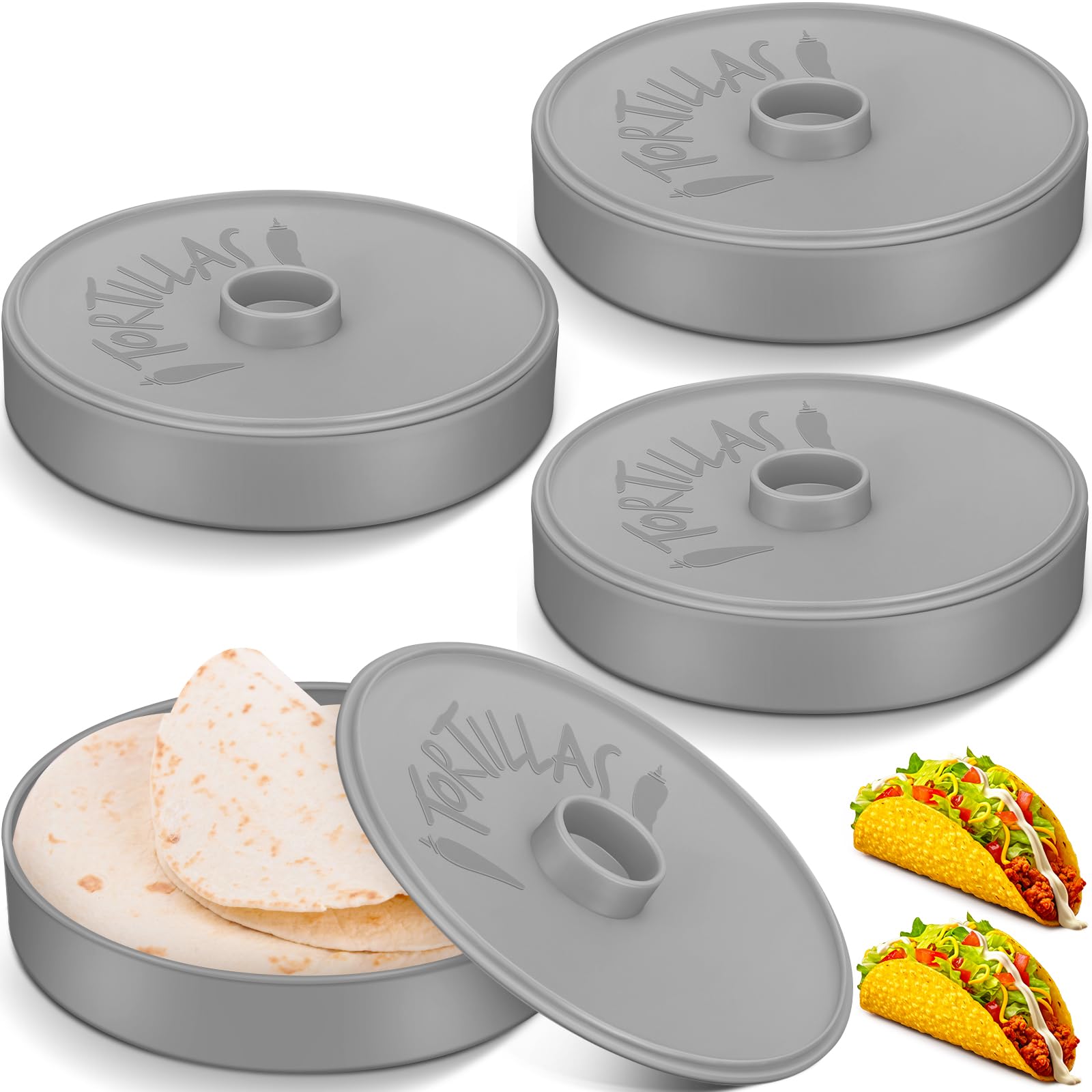 Nuogo 4 Pcs 7.2 Inch Tortilla Warmers Tortilla Holder Taco Storage Container Large Taco Warmer with Lid Pancake Warmer for Keeping Pancakes Warm,
