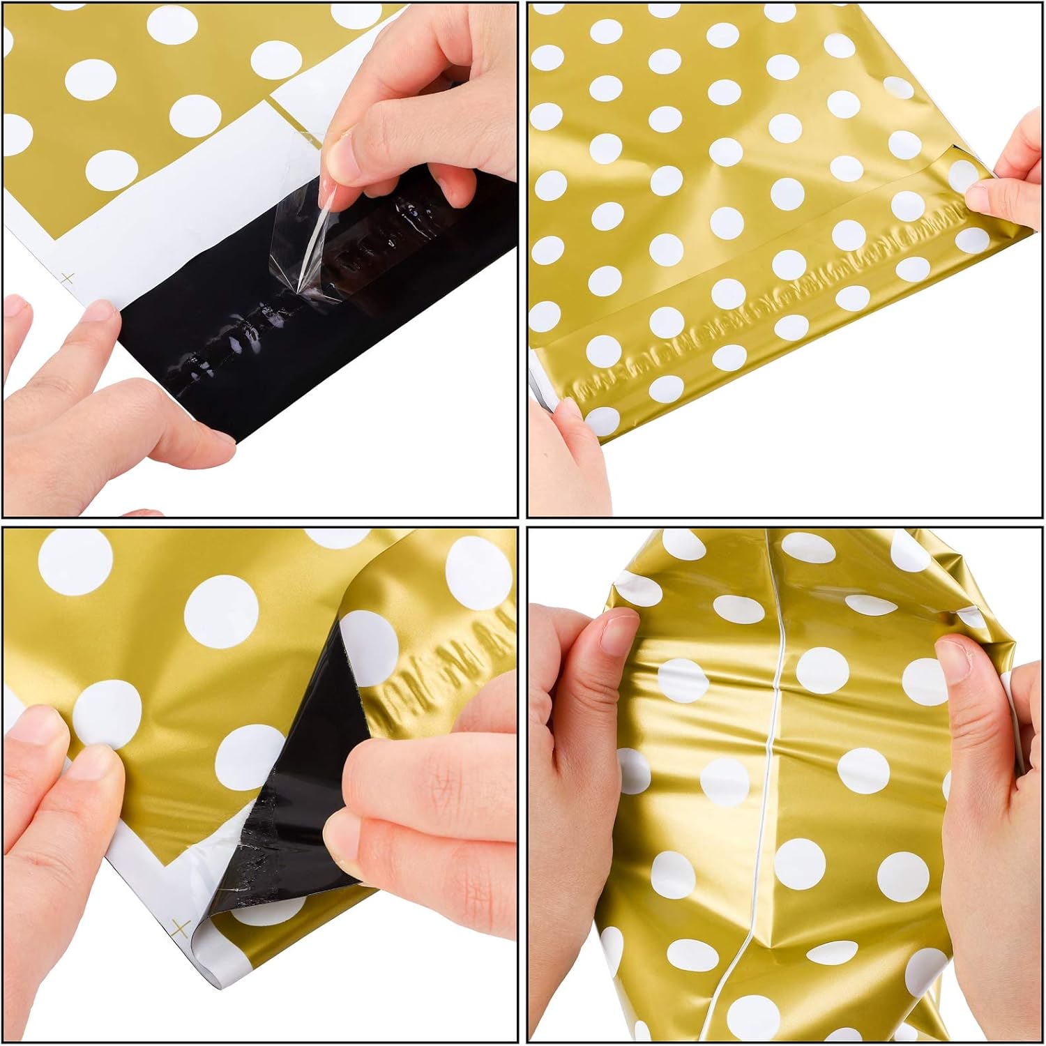 ADXCO 25 Pieces Gold Polka Dot Mailing Postal Bags Poly Bag Mailer with Writing Area Strong Polythene Self Seal Packing Packaging Postage Mail for Shirts, Stationary and Office Supplies (9 x 12 Inch) : Office Products