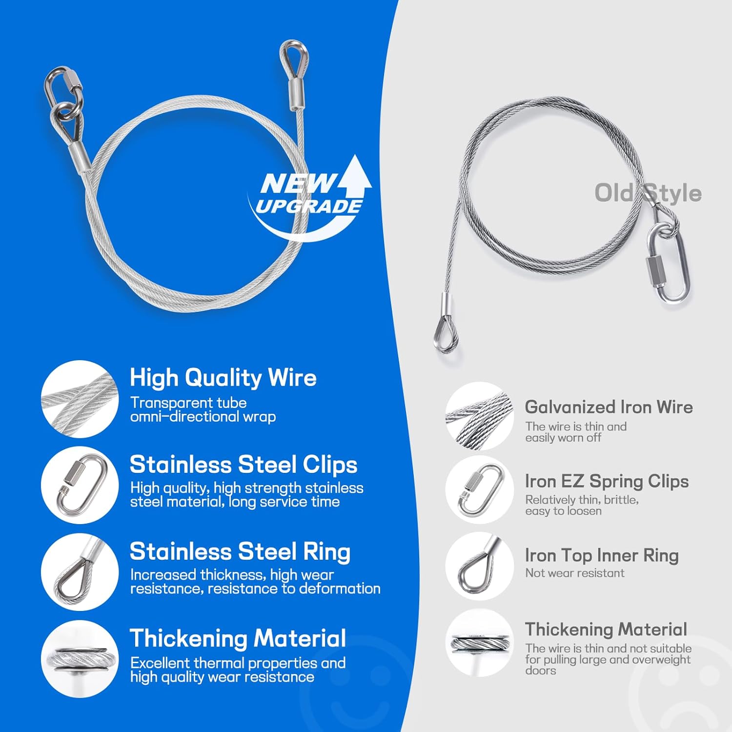 2Pcs Upgraded Vinyl Coated Stainless Steel Lift Cable Compatible with Gorilla Lift Trailer Gate Assist with EZ Spring Clips, with 4Pcs Silvery Aluminum Alloy Rollers Pins Washers