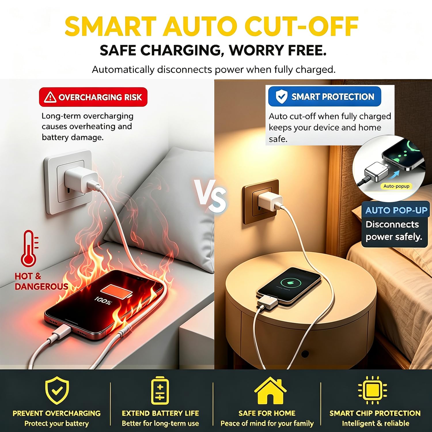 Smart Auto Disconnect Charger with USB-C Cable, 140W Auto Shut Off Phone Charger, PD3.1 Passthrough, Dual-Mode, Full Charge Disconnector for Phones, Laptops and Tablets and More — Amazon image 6