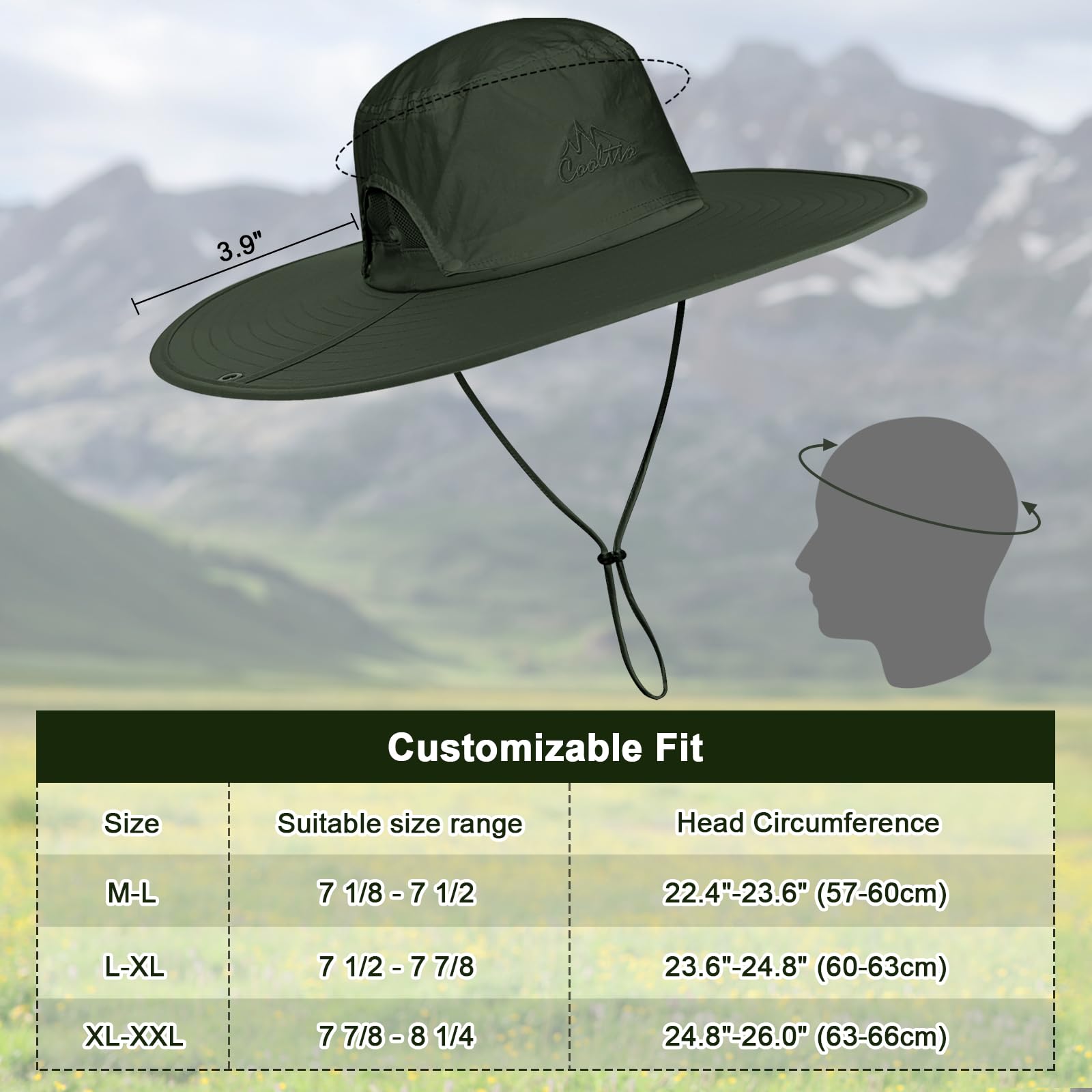 Cooltto Sun Hats for Men/Women with UPF 50+ UV Protection, Wide Brim Waterproof Breathable for Cycling Fishing, Hiking, Golf - Image 3