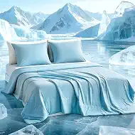 Tokokimo Cooling Comforter Set Queen Size with 2 Pillowcases, Cooling Blanket for Hot Sleepers and Night Sweats, Blue Silk Smooth & Lightweight Blanket for Summer, 90x90 Inches, Soft Bedding Set