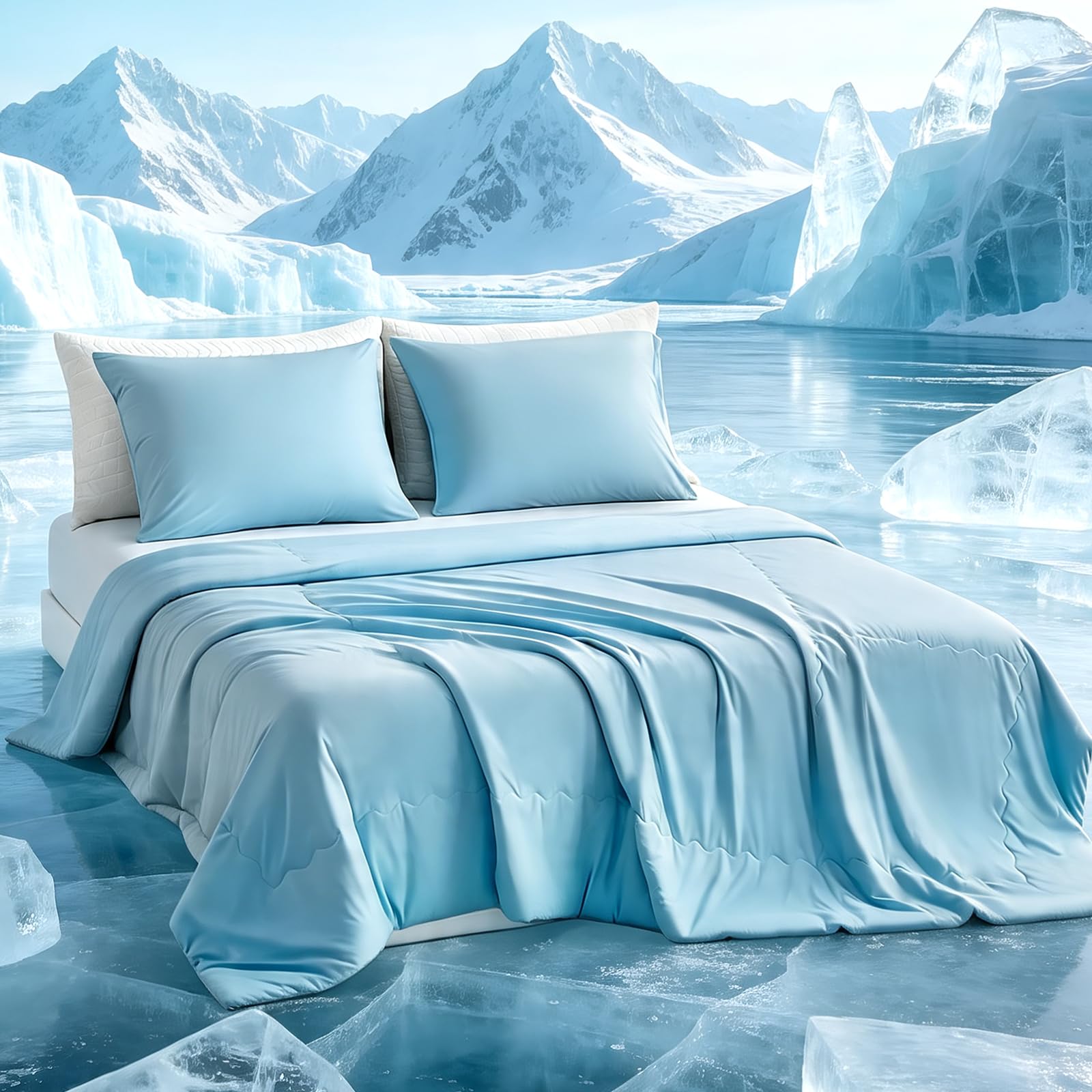 Tokokimo Cooling Comforter Set King Size with 2 Pillowcases, Blue Temperature Regulating & Lightweight Blanket for Hot Sleepers Night Sweats, 104x90 Inches, Soft Bedding for Summer, Machine Washable