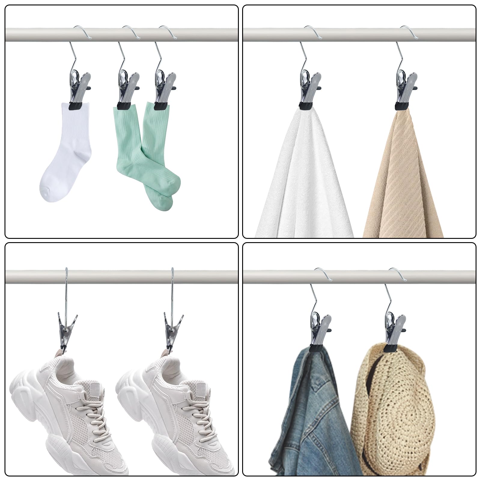 40 ganchos portátiles para ropa, pinzas de ropa, ganchos giratorios de 360°, pinzas para botas de metal, perchas antideslizantes para pantalones, zapatos, toallas, bufandas, gorros.