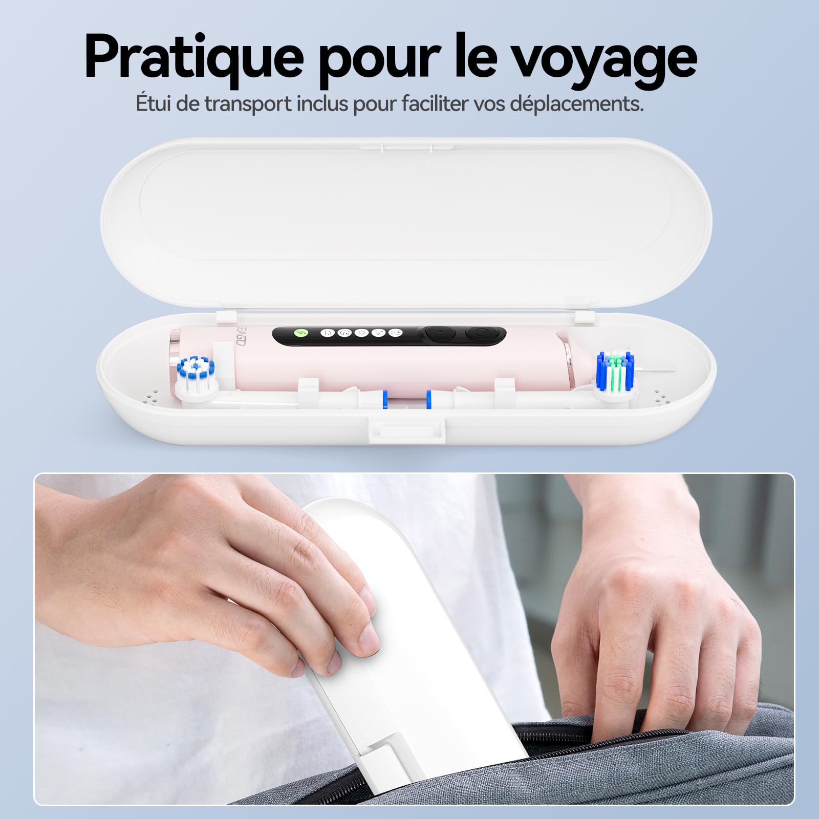 Seago Brosse à dents électrique rotative rechargeable, brosse à dent électrique avec étui voyage, 8 têtes pour familial, 5 modes, minuterie 2 min, étanche IPX7, SG2607, Rose
