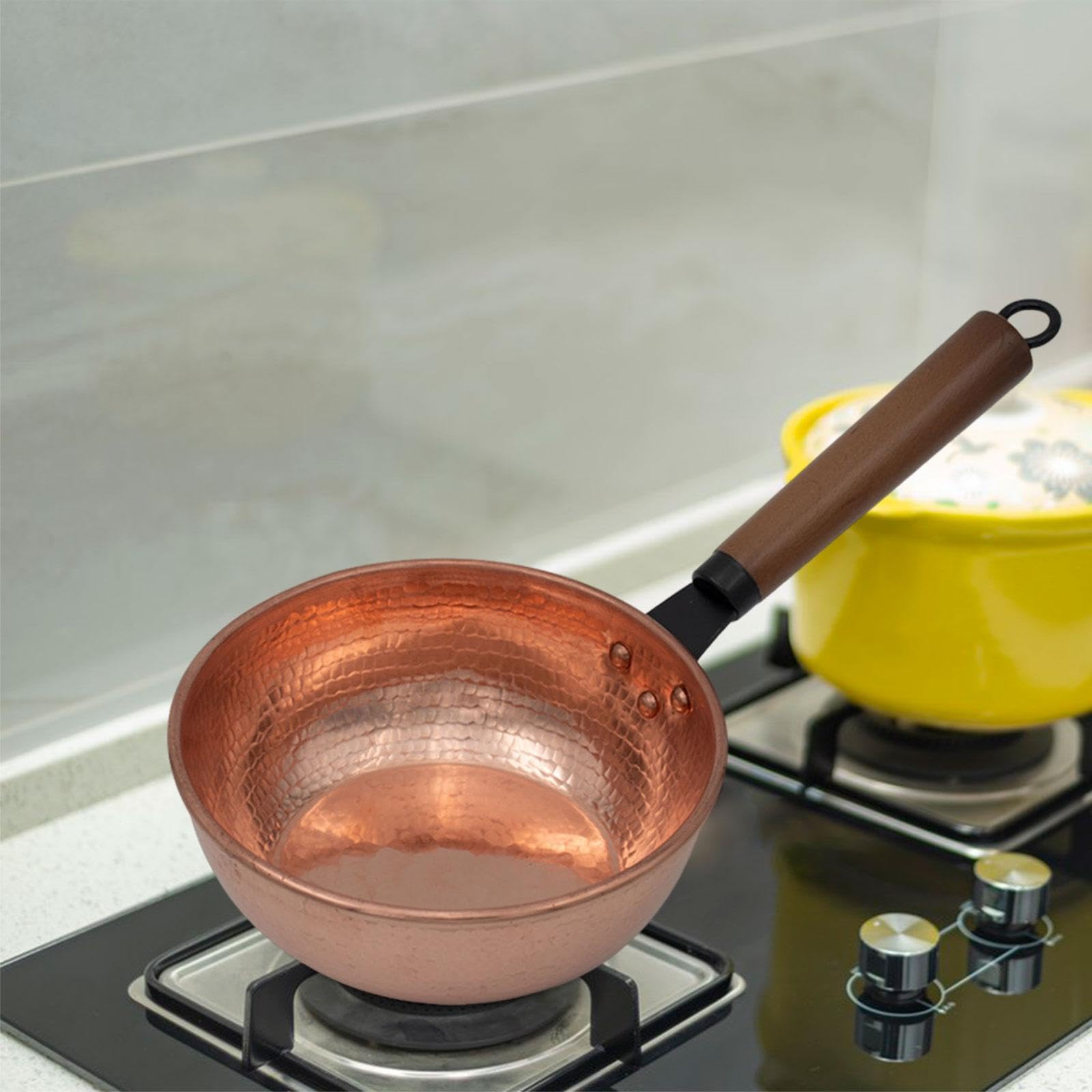 Kupfertopf, Milchtopf, Bratpfanne, Kupferspule – vielseitiges Küchenutensil zum Braten von Rührei oder Anbraten von Gemüse, Kleiner, Flacher Boden